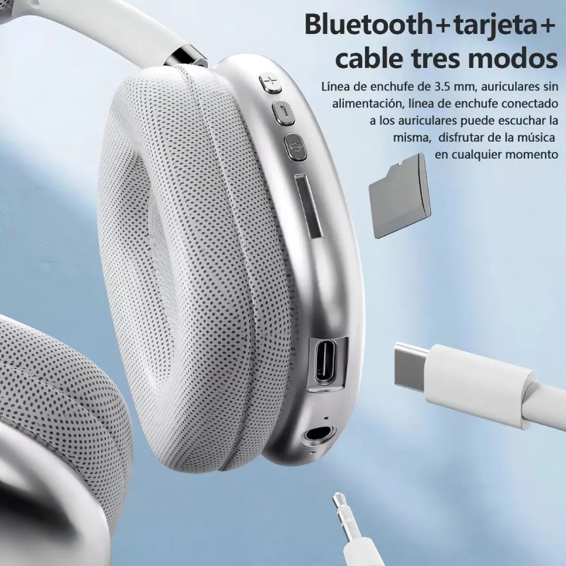 Auriculares Inalámbricos Diadema Con Micrófono 400mah Plateado Diadema Vulata P9