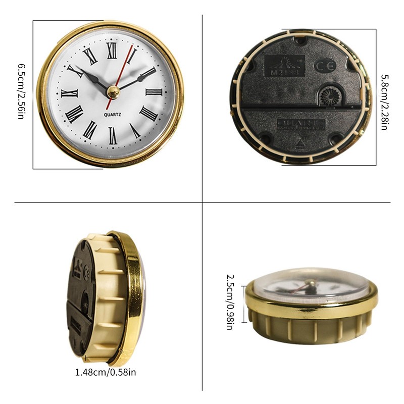 Shuade 65mm Clock Insert with Roman Numeral Quartzs Movement Gold