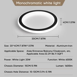AOMEI 7.87Inch Full Spectrum Modern LED 6000K Flush Mount Ceiling Light, for Bedroom, Kitchen, Hallway (Round-7.87 inch)