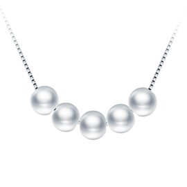 MICMIF Women's Necklace Pearl Necklace 925 Silver, Five Beads Pendant with Box Chain, Silver Chain 40 + 3 cm Jewellery for Women Girls, Pearl Sterling Silver, Cubic Zirconia