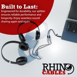 rhinocables Stereo Jack Cable Splitter, Jack Splitter, Male Jack Plug to 2x Female Jack Sockets - Audio Cable, Audio Signal from 1 Device to 2 Outputs (20cm 3.5mm Splitter)