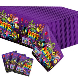 HOWAF 3 Pieces 90s Party Tablecloth,Large 90s Themed Party Tablecover The 90s Hip Hop Party Decoration for Throwback Birthday Party Supplies, Back to The 90s Tableclot Waterproof Design,87×51 inches