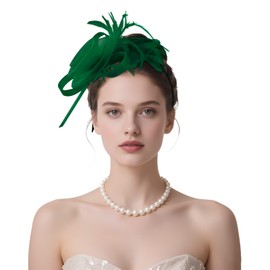 Flagsky Fascinators Hats for Women, Tea Party & Stylish Cocktail Wedding Headwear with Mesh Feathers & Headband Clip Green