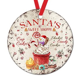 Christmas Santa’s Sweet Shoppe Christmas Tree Hanging Ornament Vintage Candy Cookie Snowman Ceramic Ornament Holidays Decoration Christmas Eve Party Decorations Ornament