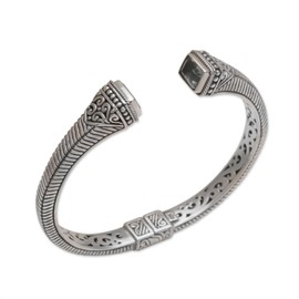 NOVICA Artisan Handmade Blue Topaz Cuff Bracelet Sterling Silver from Bali Indonesia Birthstone [6 in L (end to End) x 0.4 in W] ' Celuk Royalty'