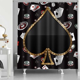 PAEOT Poker Casino Shower Curtain Card Game Spades Bath Curtain 72x72 Inches Polyester Chips and Poker Cards Gambling Theme Bathroom Decor with 12 Hooks