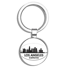 HJ Media Oval B/W Skyline of Los Angeles (City ca la) Metal Round Metal Key Chain Keychain Ring