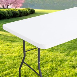 Spotjoy Rectangle Table Cloth, Waterproof Elastic Fitted Tablecloth for 4 Foot Folding Tables, Washable Polyester Tablecloths for Picnic, Camping, Outdoor (White, 30"x48")