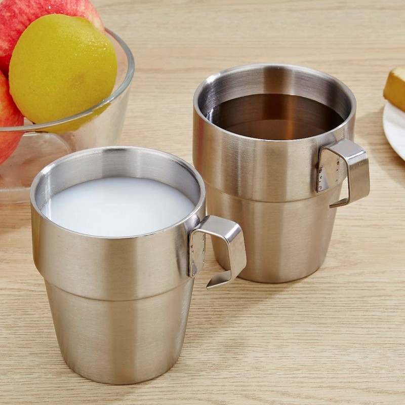 Stainless Steel Camping Cup Set of 4 Double Layer Coffee