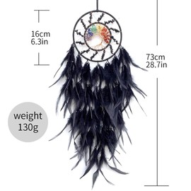 Pretty Jolly Black Feather Dream Catcher Wall Decor with Tree of Life Haning Ornament and Healing Crystal Stone Handmade Dreamcathers for Bedroom Living Room Wedding Party Home Decor