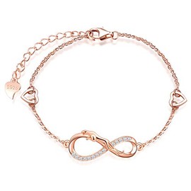 MicLee Women's Simple Bracelet Cubic Zirconia 925 Sterling Silver Allergen-Free Leopard Infinity Sign Two Hearts Bangle Bracelet with Gift Bag Super Gift for Mother Girlfriend, Silver Silver Zirconia,