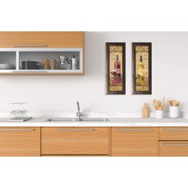 2 Vintage Tuscan White and Red Wine Bottle and Grape Set; Two Brown framed 6x18in Prints; Ready to hang!