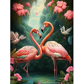 QACEYID Flamingo Flower Valley Diamond Painting Kits, 5D Colourful Aesthetics Diamond Painting for Beginners Diamond Art Set for Room Decor Home Decor Chic Gift 12x16inch