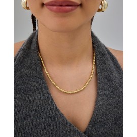 PAVOI 14K Gold Plated Small Bead Ball Chain Necklace for Women - Adjustable Dainty Gold Beaded Necklace - Trendy Choker Chain Layering Jewelry, 15 Inches, White Gold, No Gemstone
