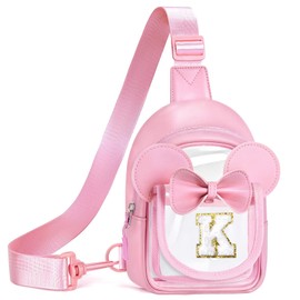 YOOLIFE Birthday Gifts for Girl Kids - Initial Fanny Pack for Girls Kids Purse, Clear Sling Bag Crossbody Bag for Little Girls Purse Belt Bags, Birthday Gift for 2 3 4 5 6 7 8 Year Old Girl, Pink (K)
