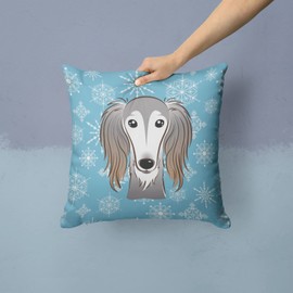Caroline's Treasures BB1663PW1414 Snowflake Saluki Fabric Decorative Pillow Machine Washable, Indoor Outdoor Decorative Pillow for Couch, Bed or Patio, 14Hx14W