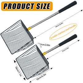 Hollow Out Fireplace Shovel Black Metal Coal Shovel Fireplace Ash Sifter Scalable Stainless Steel Handle with Silicone Protector to Prevent Burns, Fireplace Tools for Woodstove to Separate Coals