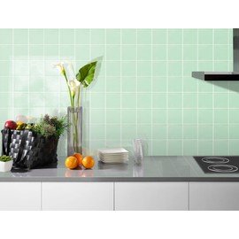 CASAPALACE Green Peel and Stick Glass Tile, Square Mosaic Wall Tiles with Frame, Stick on Glass Backsplash (5 Sheets, 12"x12")