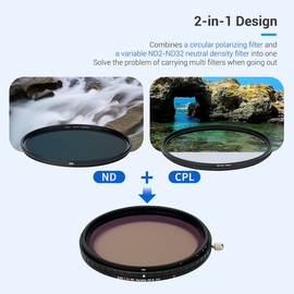 JJC 67mm Variable ND Neutral Density Filter + CPL Circular Polarizing Filter, 2-in-1 ND2 ND4 ND8 ND16 ND32 Adjustable Graduated Fader Combination Polarizer for 67mm Thread Camera Lenses