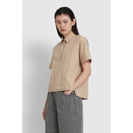 JAJU [JAJU] Women's Cotton Collar Short-Sleeve Shirt_Beige