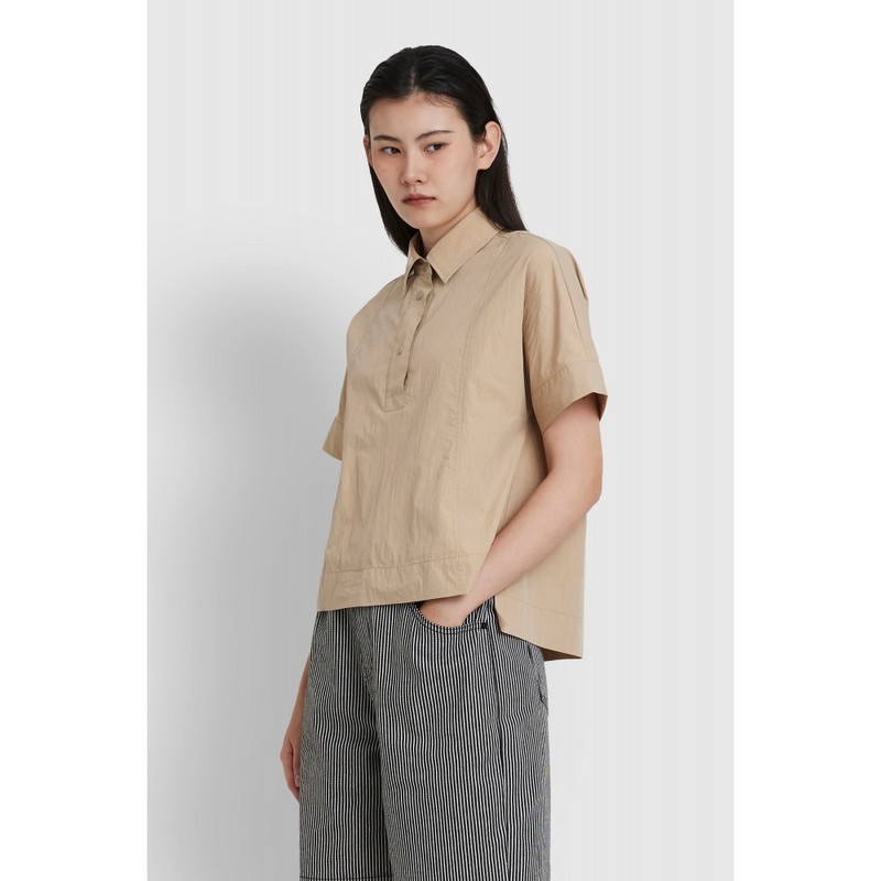 JAJU [JAJU] Women's Cotton Collar Short-Sleeve Shirt_Beige