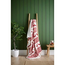 The Bettersleep Company Luxury Reversible Xmas Nordic Stag Design Red/White Ultra Plush Sherpa Fleece Throw 130cm x 180cm Perfect as a Body Wrap Sofa Chair Lap or Bed Throw Blanket