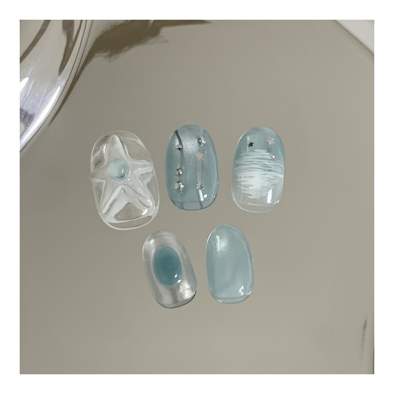 [Handmade Nail Tips] Blue Star Nail Tips - Short Oval