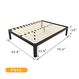MAF 14 Inch Full Size Platform Bed Frames with Wooden Slats, Black 3500 Lbs Heavy Duty Metal Bed Frame with Anti-Collision Round Legs, No Box Spring Needed, Easy Assembly