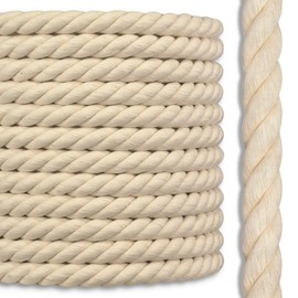 100% Cotton Rope | 3 Strand Twisted | Pure Natural Fiber | Made in USA | 3/8 inch x 100 feet