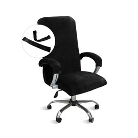 Zooody Velvet Office Chair Covers Stretchable Computer Desk Chair Covers Mid/High Back Universal Executive Boss Chair Covers Gaming Chair Covers Non Slip (Black, L : 14.9-16.6 '')