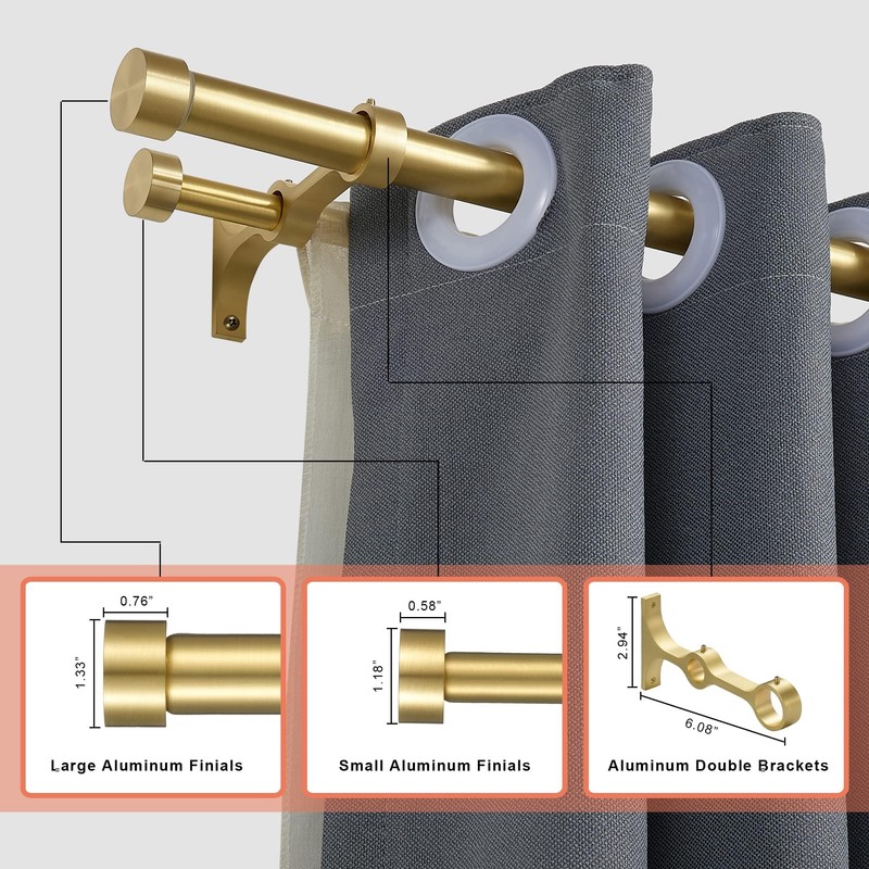 Lwiiom Double Curtain Rods with Aluminum End Cap and Full