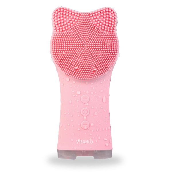 VRAIKO MIA - Cepillo de limpieza facial, impermeable, recargable, con silicona suave y vibración sónica ajustable, para una limpieza profunda, exfoliante suave y masaje (rosa)