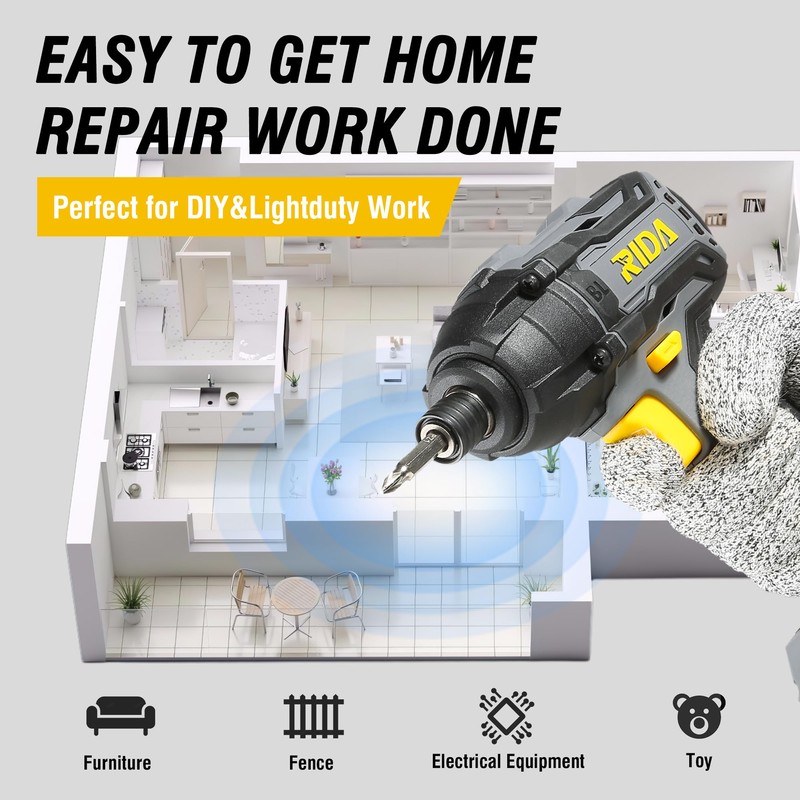 RIDA Cordless Brushless Impact Driver 180N.m, 20V Electric Impact Drill/Driver