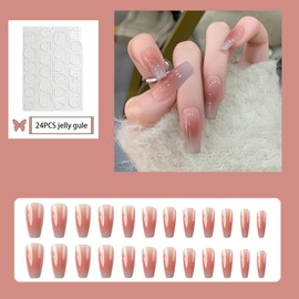 Long False Nails French Tip,24PCS Light Purple Red Gradient False Nails,Acrylic Full Cover Fake Nails with Jelly Glue for Women Girls (Light Purple, Red,Gradient, One Size)