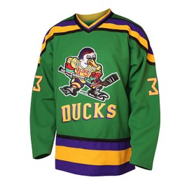 Mighty Ducks Jersey #96 Charlie Conway #99 Adam Banks #33 Greg Goldberg #66 Gordon Bombay Movie Hockey Jersey White Green (33 Green, XXX-Large)