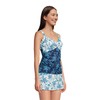 Lands' End Womens Chlorine Resistant Underwire Wrap Tankini Top Navy/White