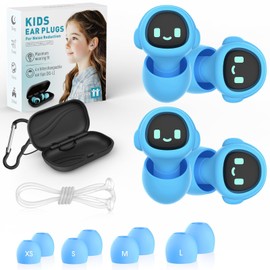Kids Ear Plugs for 5-12 Yr, 4 Sizes XS-L, Small Ear Canals, 2 Pairs, Cord