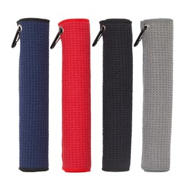 4 Pack Golf Towels, 11.8" X 11.8" Microfiber Golf Towel with Carabiner Clip, Waffle Pattern Golf Towels with Hook and Loop Fastener for Golf Bag, Golf Cleaning Towel Black/Grey/Red/Navy Blue