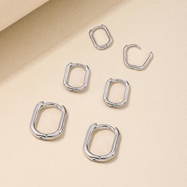 Cangall 3 Pairs 925 Sterling Silver Hoop Earrings for Women, Hypoallergenic Oval Silver Huggie Earrings Set, Minimalist Small Sleeper Cartilage U Hoop Geometric Ear Hoops for Multiple Piercing