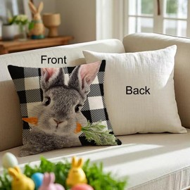 Vorysum Set of 2 Easter Cushion Covers 45 x 45 cm Rabbit Easter Decoration Sofa Cushion Easter Eggs Cushion Covers Flowers Cushion Spring Summer Happy Easter Cushion Cover Decoration Holiday Party