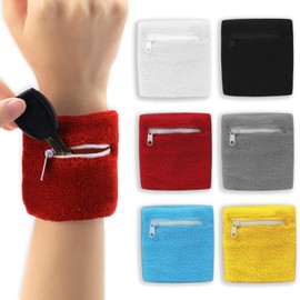 Roucerlin 6 Pieces Wrist Wallet Kit, Small Sweat Bands Wristbands with Zipper Pocket, Portable Wrist Pouch for Women Men Storage Key Cash ID Card Sport Gym (short)