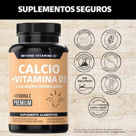 Beyond Vitamins | Calcio 1000 + Vitamina D3 | Potenciado con Colágeno Hidrolizado y Vitamina C | Caltrato 1000mg con Cápsula Vegana para todas las die