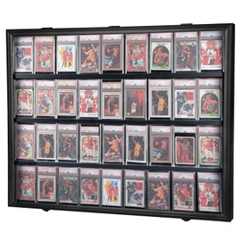 Baseball Card Display Case 36 Graded Sport Card Display Case Wall Mount with Clear View and UV Protection Acrylic Door for Baseball Football Basketball Hockey Trading Card Collection, Black
