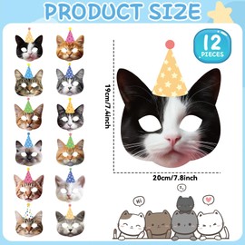 CHUNNIN 12 Pieces Cat Birthday Party Decoration Masks Cat Favors Kitten Party Kitten Decoration Masks Facial Cats Theme Cats Supplies for Birthday Kids' Dress Up & Pretend Play Supplies