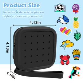 Small Silicone Pouch for Purse – Portable Organizer Bag, Holds Lipsticks, Coins, Travel Accessories, Waterproof Zipper Pouch, Small Makeup Bag With 5 Charms(Black)