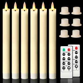 NURADA Flameless Taper Candles: 10 Inch Real Wax Warm 3D Wick LED Battery Operated Fake Candle with Remote Timer for Window Christmas Home Wedding Decor - Ivory Pack of 6