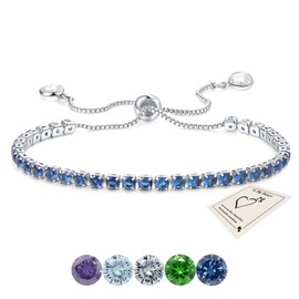 Tennis Bracelet for Women, Silver Royal Blue Bracelets Adjustable Slider Cubic Zirconia Bracelet Birthday Anniversary Wedding Bride Friendship Jewelry Gifts for Mom Wife Girlfriend