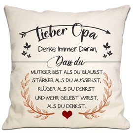 Bommex Du mutiger bist als du glaubst Cushion Covers for Grandpa from Granddaughter Grandson Inspirational Gift for Dear Grandpa Birthday Father's Day Grandfather (Opa-1)