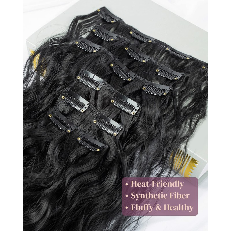 LONAI Clip In Hair Extensions, 6PCS 24" Black Hair Extensions