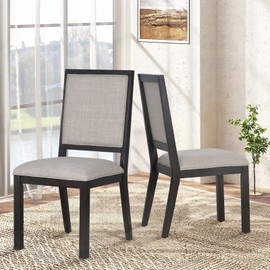 COLAMY Wood Dining Chairs Set of 2, Mid Century Modern Upholstered Kitchen Chairs,19 Inch Fabric Dining Chair with Back for Kitchen Dining Room,Brown